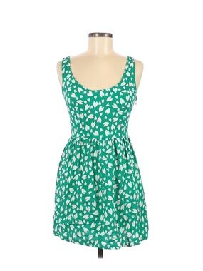 Material Girl Green Floral Open Back Dress Pockets Fit Flare M
